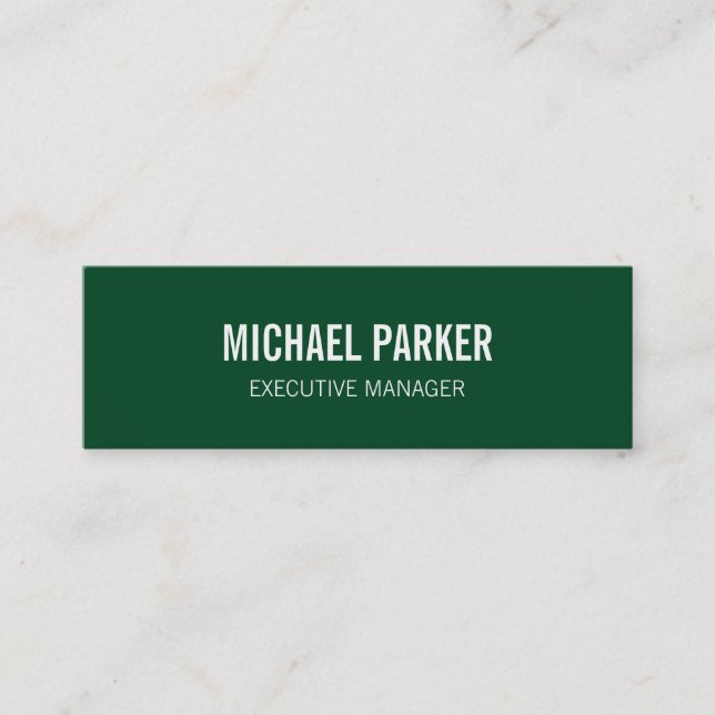 Skinny Forest Green Bold Text Stylish Professional Mini Business Card (Front)