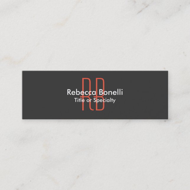 Skinny Gray Black Red Monogram Business Card (Front)