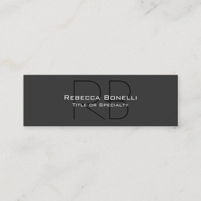 Skinny Gray Black Script Monogram Business Card (Front)