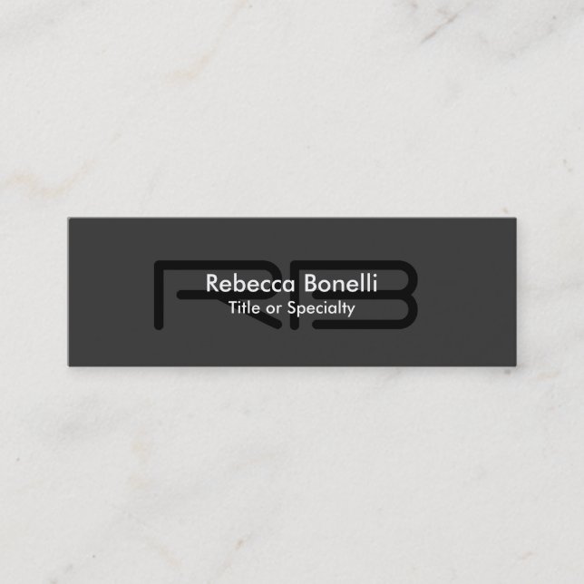 Skinny Gray Black White Monogram Business Card (Front)