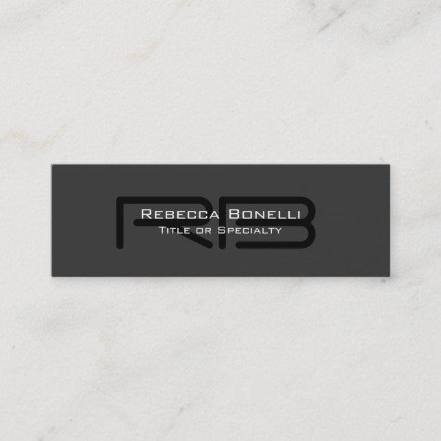 Skinny Gray Black White Monogram Business Card (Front)