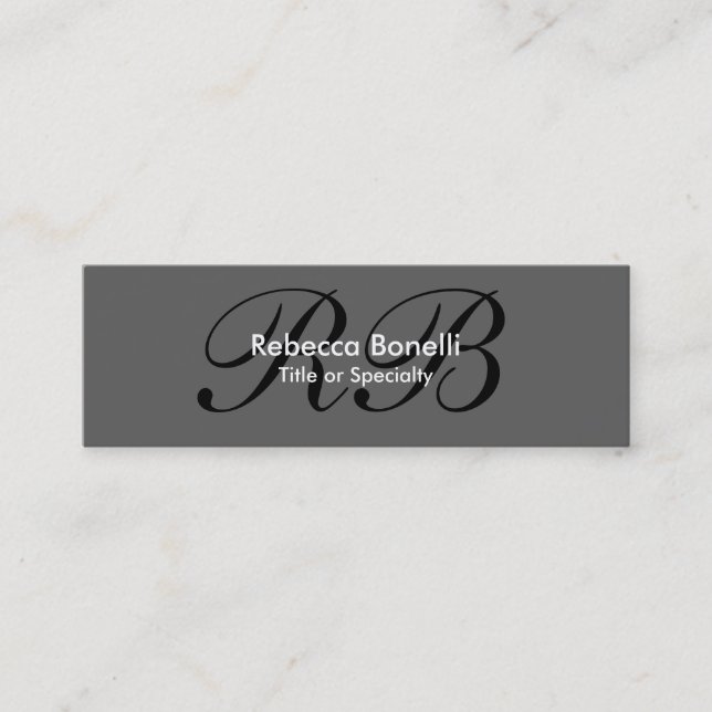 Skinny Gray Black White Monogram Business Card (Front)