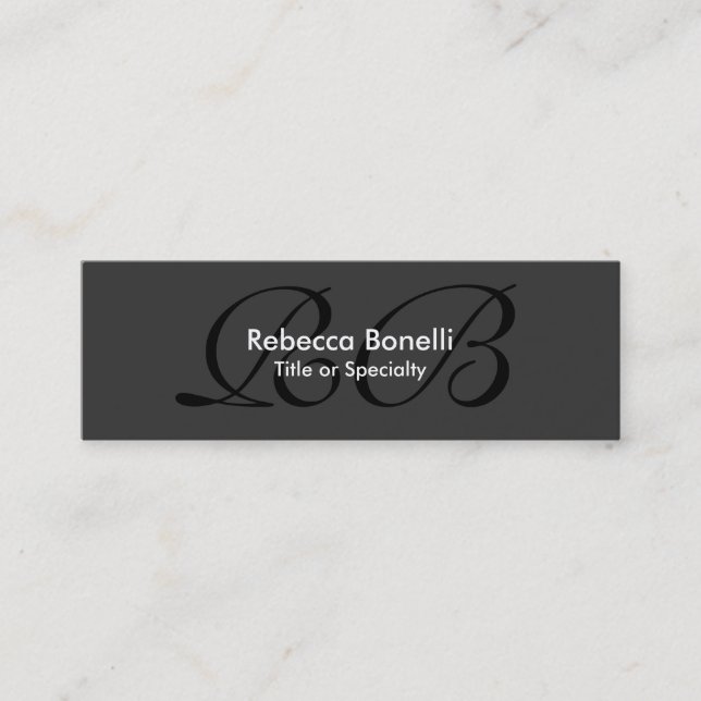 Skinny Gray Black White Monogram Business Card (Front)