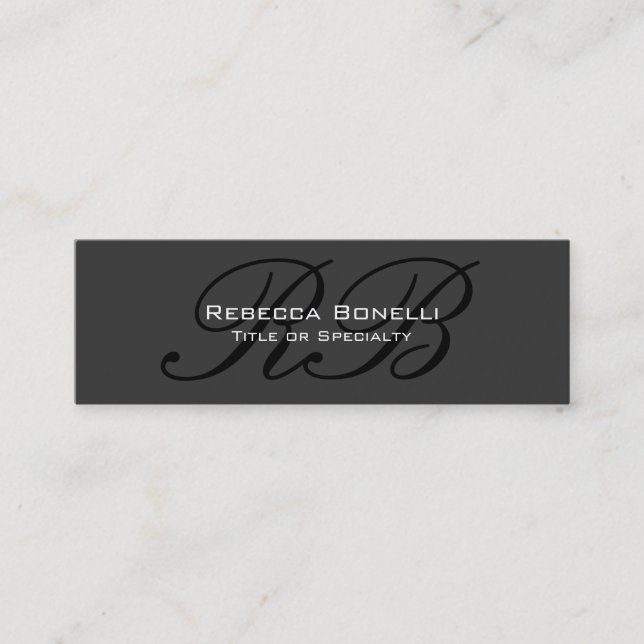 Skinny Gray Black White Monogram Business Card (Front)