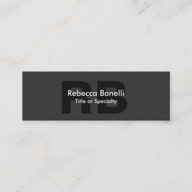 Skinny Gray Black White Monogram Business Card (Front)