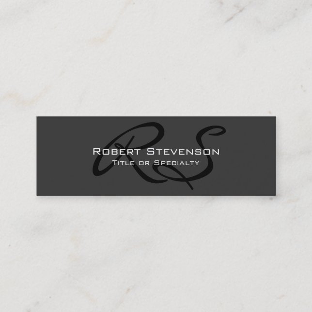 Skinny Gray Charming Script Monogram Business Card (Front)