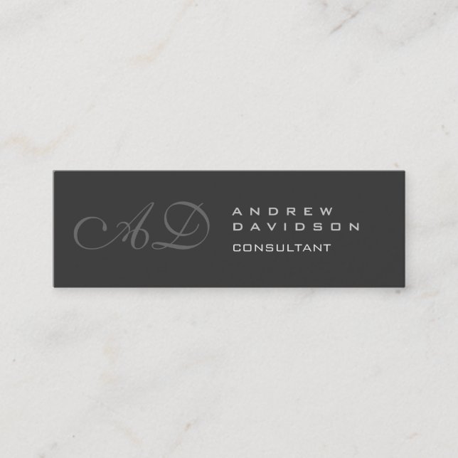 Skinny Gray Monogram Plain Business Card (Front)