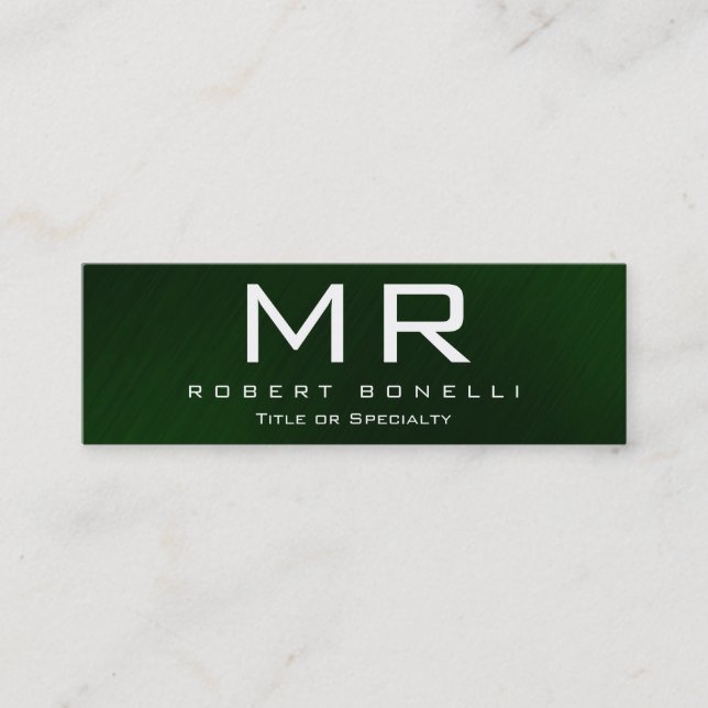 Skinny Green White Color Monogram Business Card (Front)