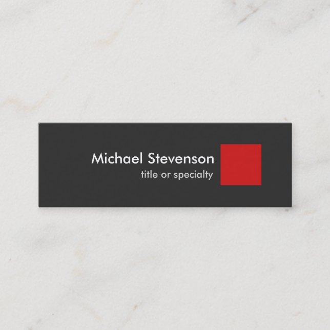 Skinny Grey Red Modern Unique Stylish Mini Business Card (Front)