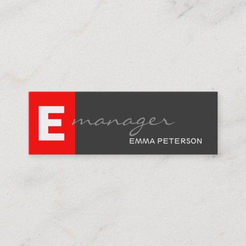 Skinny Grey Red Monogram Professional Manager Mini Business Card