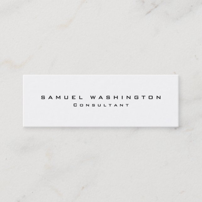 Skinny Minimalist Plain Simple Black & White Mini Business Card (Front)