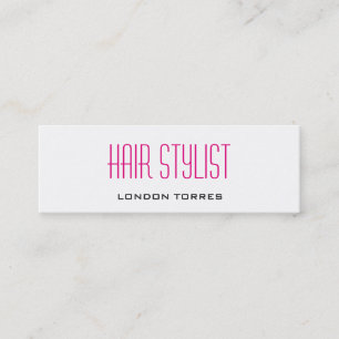 Skinny Modern Plain Simple Pink White Hair Stylist Mini Business Card