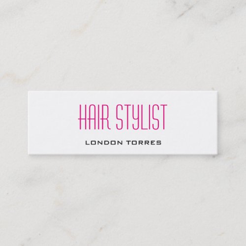 Skinny Modern Plain Simple Pink White Hair Stylist Mini Business Card