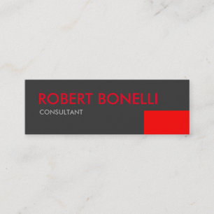 Skinny Modern Red Bold Text Grey Business Card
