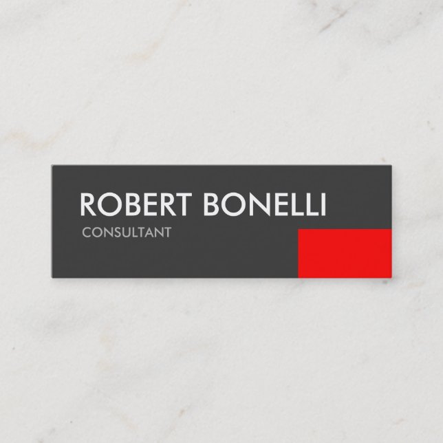 Skinny Modern White Bold Text Grey Business Card (Front)