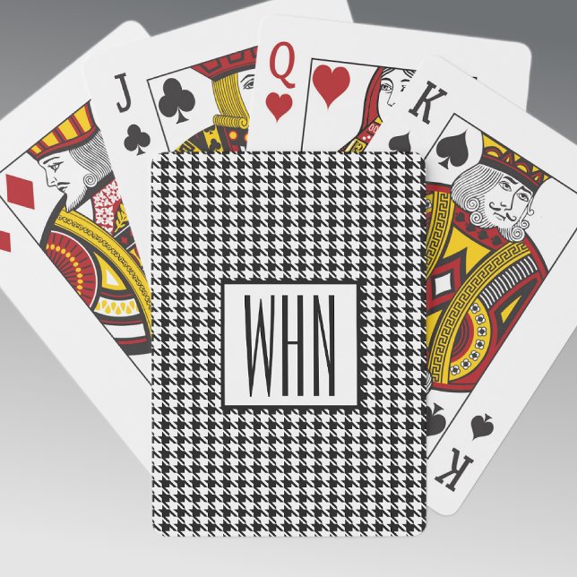 Skinny Monogram Black & White Houndstooth, Deck of Poker Cards (Creator Uploaded)