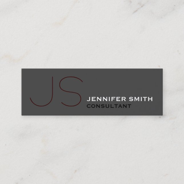 Skinny Monogram Consultant Dark Grey Business Card (Front)
