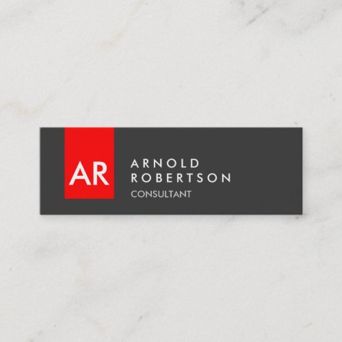 Skinny Monogram Gray Red Consultant Business Card