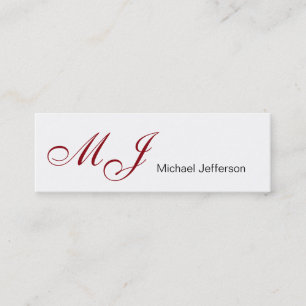 Skinny Monogram White Red Script Business Card