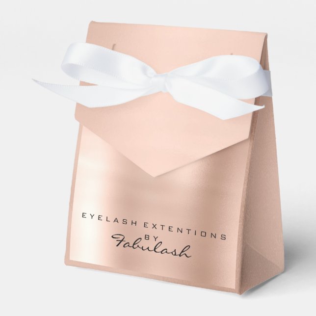 Skinny Pink Metallic Name Branding Beauty Salon Favor Boxes (Front Side)