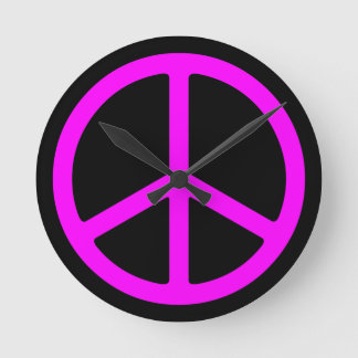 Skinny Pink Peace Sign on Black Wall Clock