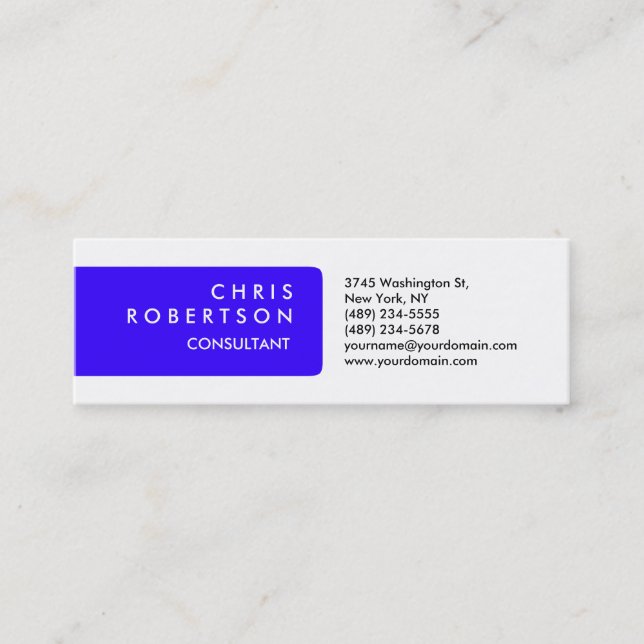 Skinny Plain Blue White Attractive Business Card (Front)