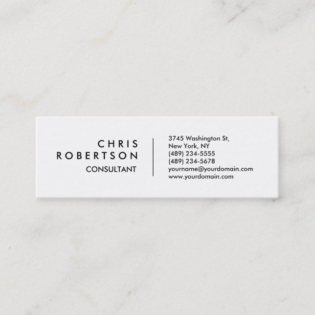 Skinny Plain White Attractive Business Card (Front)