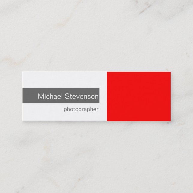 Skinny Red Grey White Photography Business Card (Front)