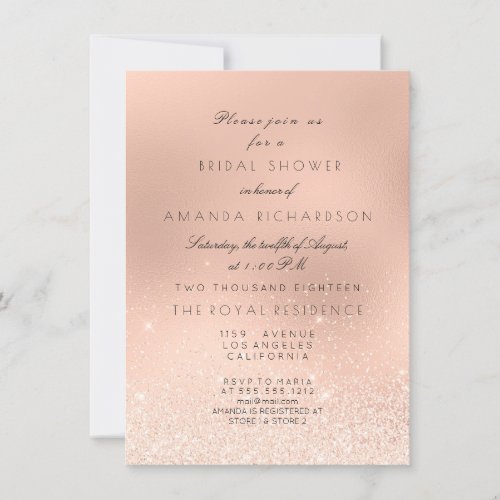 Skinny Rose Blush Peach Glitter Bridal Shower Invitation