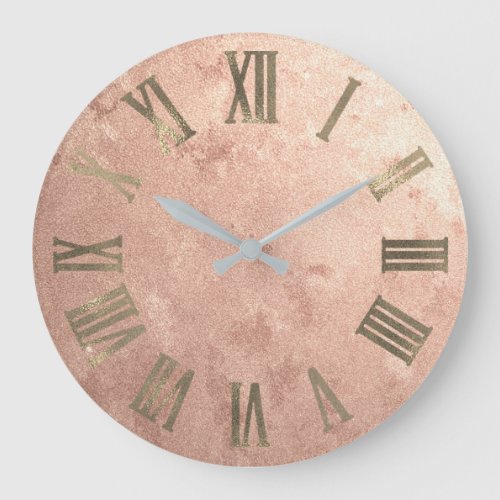 Skinny Rose Gold Copper Grungy Bronze Roman Numers Large Clock