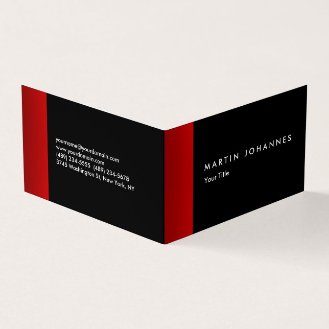 Skinny slim black red professional business card (Outside)
