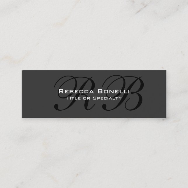Skinny Slim Gray Black Monogram Business Card (Front)