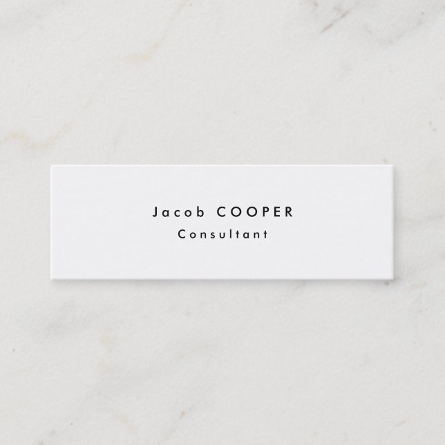 Skinny Slim Simple Plain Modern White Professional Mini Business Card (Front)