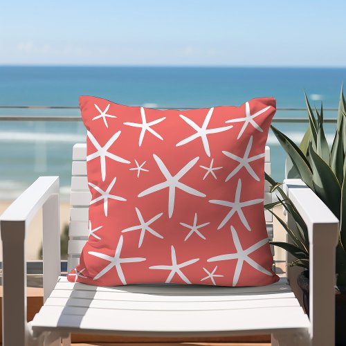 Skinny Starfish  Coral and White Throw Pillow