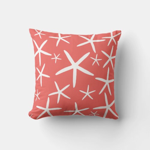 Skinny Starfish  Coral and White Throw Pillow