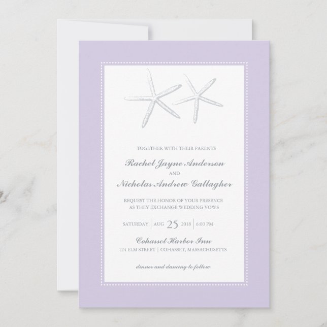 Skinny Starfish Lilac Gray | Wedding Invitation (Front)