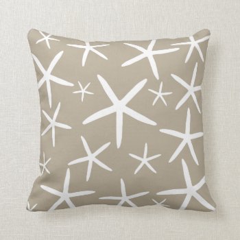 Skinny Starfish | Tan Sand Throw Pillow by labellarue at Zazzle