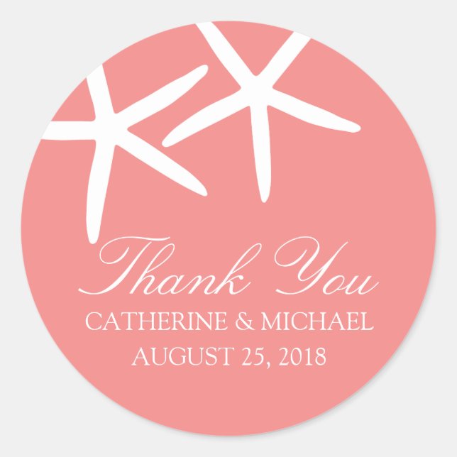 Skinny Starfish Wedding Classic Round Sticker (Front)