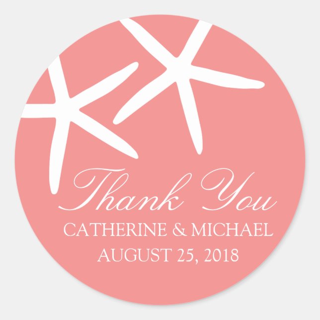 Skinny Starfish Wedding Classic Round Sticker (Front)