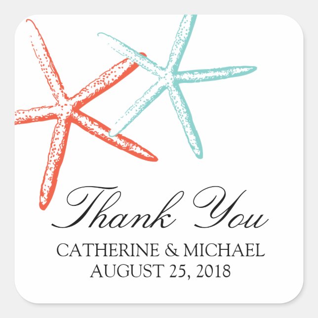 Skinny Starfish Wedding Square Sticker (Front)