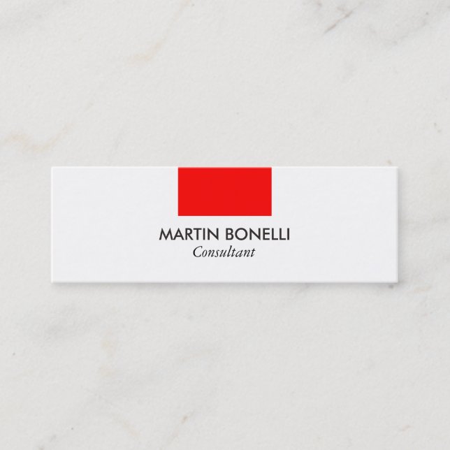 Skinny Stylish White Red Standard Business Card (Front)