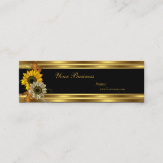 Skinny Sunflower Gold Black Elegant Classy 2 Mini Business Card