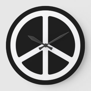 Skinny White Peace Sign on Black Wall Clock