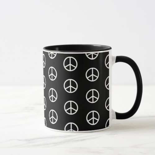 Skinny White Peace Sign Pattern on Black Mug