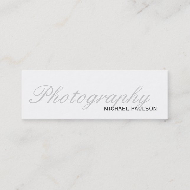 Skinny White Script Photography Business Card (Front)
