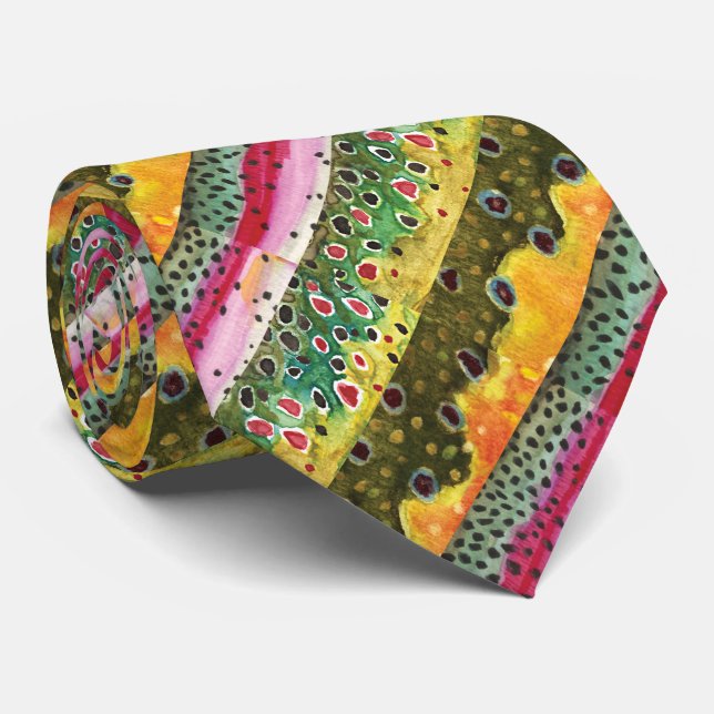 Skins of 3 Trout Brook Rainbow Brown Neck Tie (Rolled)
