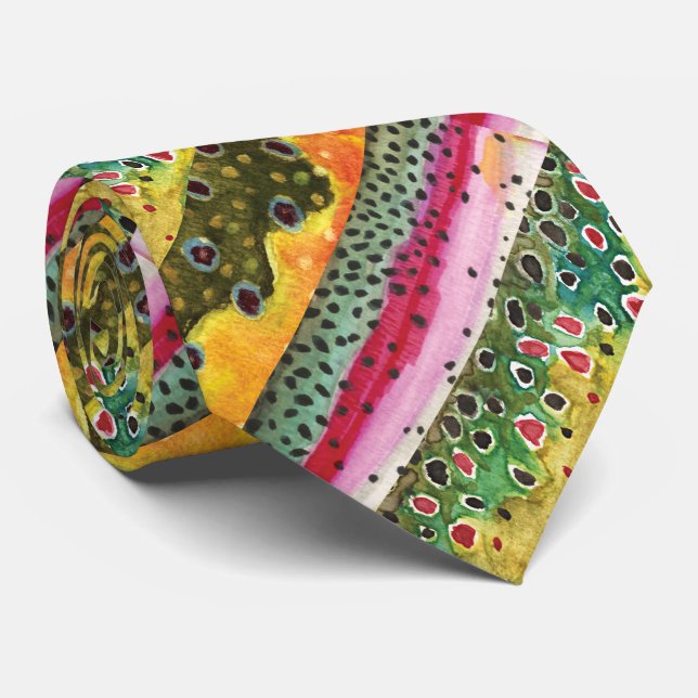 Skins of Three Beautiful Trout Neck Tie (Rolled)