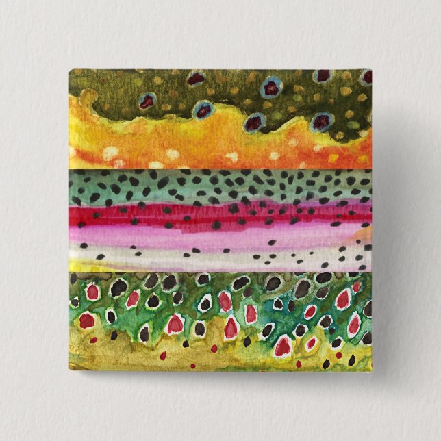 Skins of Three Beautiful Trout Pinback Button (Front)