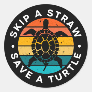 Skip A Straw Save A Turtle Vintage Sticker