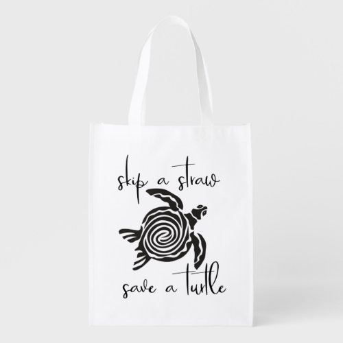 Skip a Straw Save a Turtle Ocean Pollution Grocery Bag